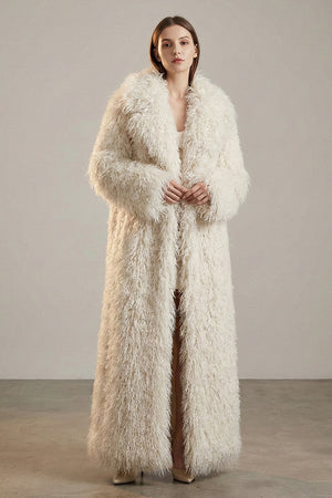 shaggy faux fur coat full length lamb overcoat for women in ivory 3 Alicefurs