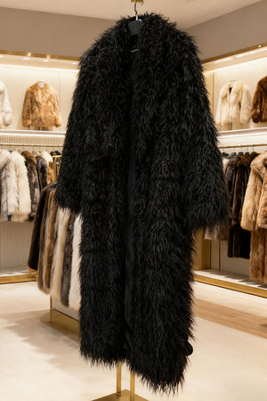 shaggy faux fur coat full length mongolian overcoat for women in black 2 Alicefurs