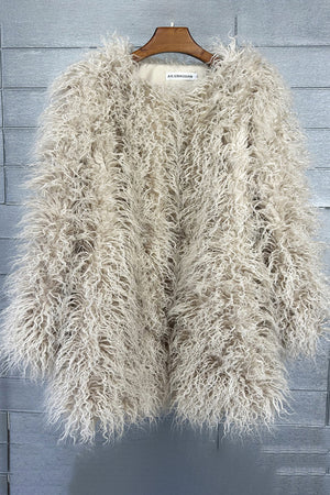 shaggy faux fur coat womens mongolian jacket in khaki Alicefurs