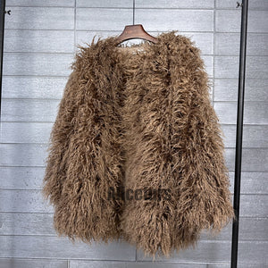 shaggy faux fur jacket ladies fluffy winter outerwear in coffee 1 Alicefurs