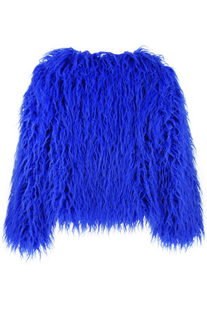 shaggy faux fur jacket short fluffy mongolian overcoat for women in royal blue 4 Alicefurs