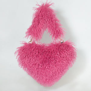 shaggy mongolian tall fur boots and purse matching set for women in fuchsia 3 Alicefurs