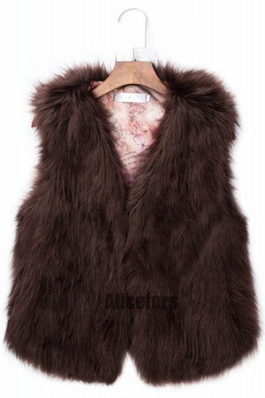 short faux fur vest autumn winter waistcoat for women in dark brown Alicefurs