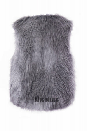 short faux fur vest autumn winter waistcoat for women in gray 1 Alicefurs
