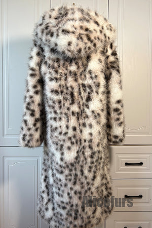 snow leopard fur coat womens hooded long overcoat with belt 3 Alicefurs