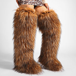 thigh fur boots y2k winter fluffy boots for women in brown Alicefurs