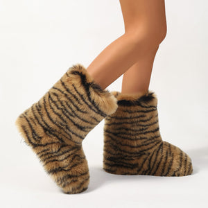 tiger print faux fur boots for women 2 Alicefurs