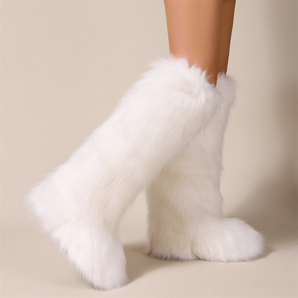 Bottes en fourrure blanche jusqu'aux genoux pour femmes