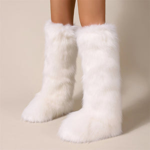white fur boots in knee high length for women Alicefurs