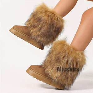 winter y2k suede boots with fur cuffs for women in brown 3 Alicefurs