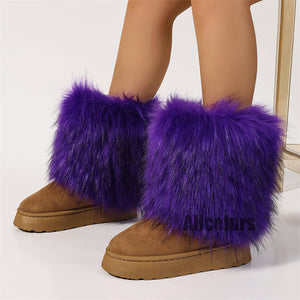 winter y2k suede boots with fur cuffs for women in purple Alicefurs