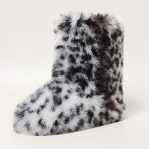 y2k faux fur boots in leopard print for women in black and white 4 Alicefurs