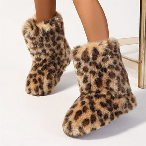 y2k faux fur boots in leopard print for women in brown 2 Alicefurs