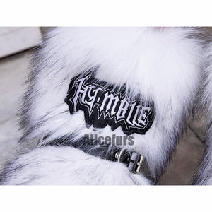 y2k fur boots with wrap straps and chains for women in dusty white 5 Alicefurs