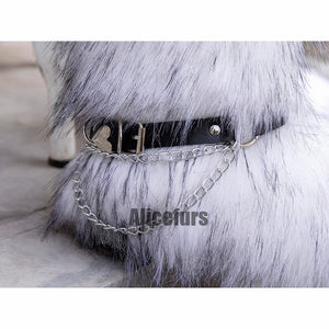y2k fur boots with wrap straps and chains for women in dusty white 7 Alicefurs