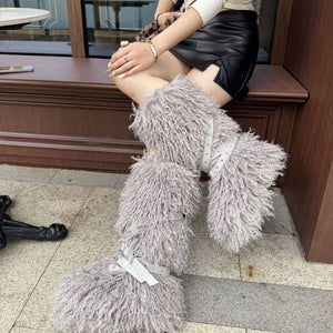y2k mongolian fur boots knee high shaggy boots for women in white in grey 2 Alicefurs