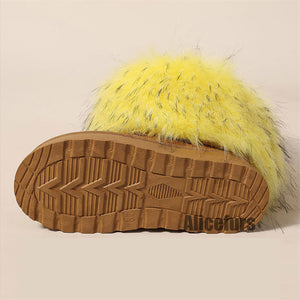 yellow faux fur leg warmer boots in mid calf 4 Alicefurs