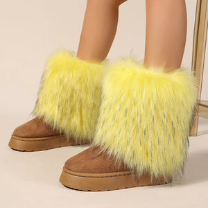 yellow faux fur leg warmer boots in mid calf Alicefurs