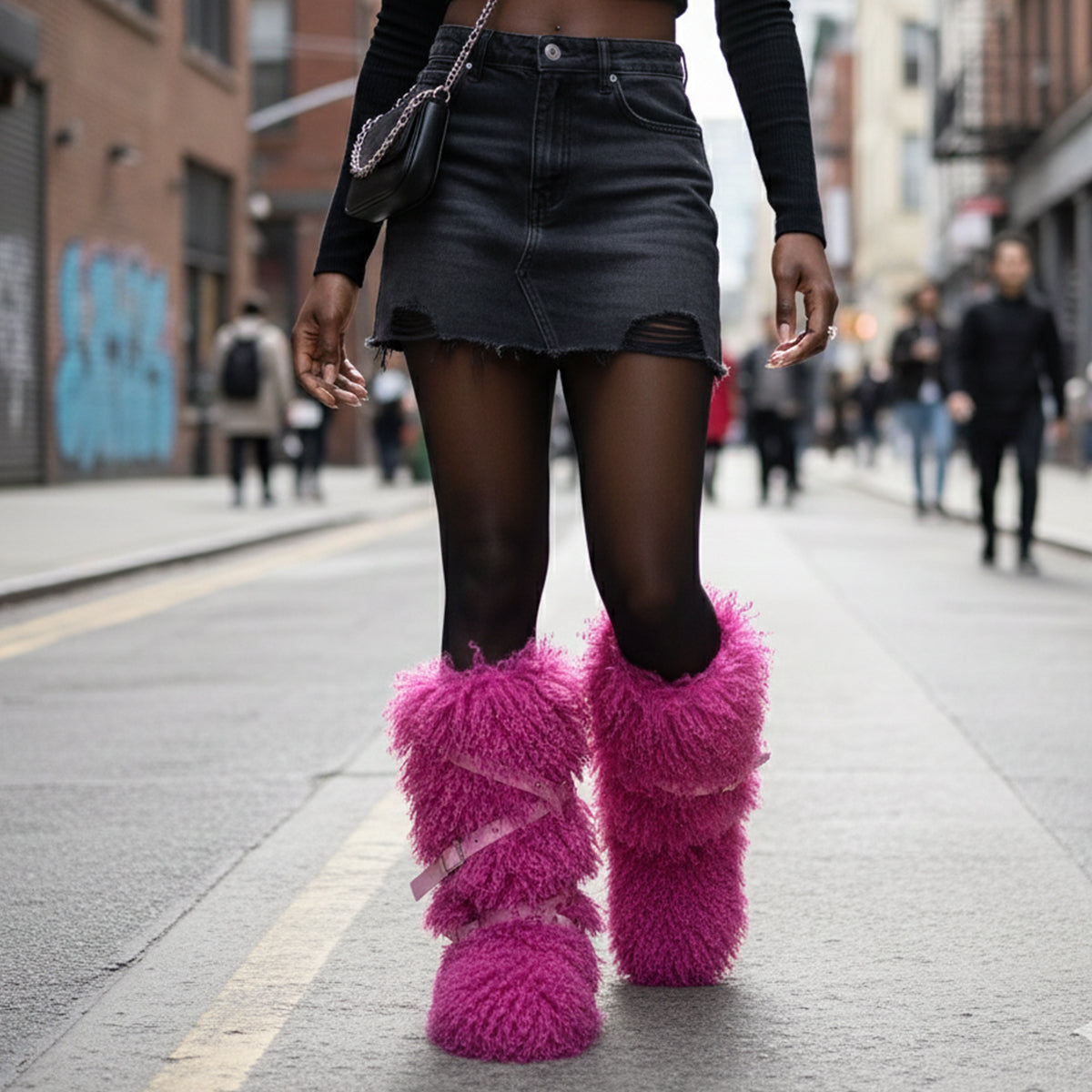 2026 Mongolian Fur Boots with Wrap Buckle Straps for Women