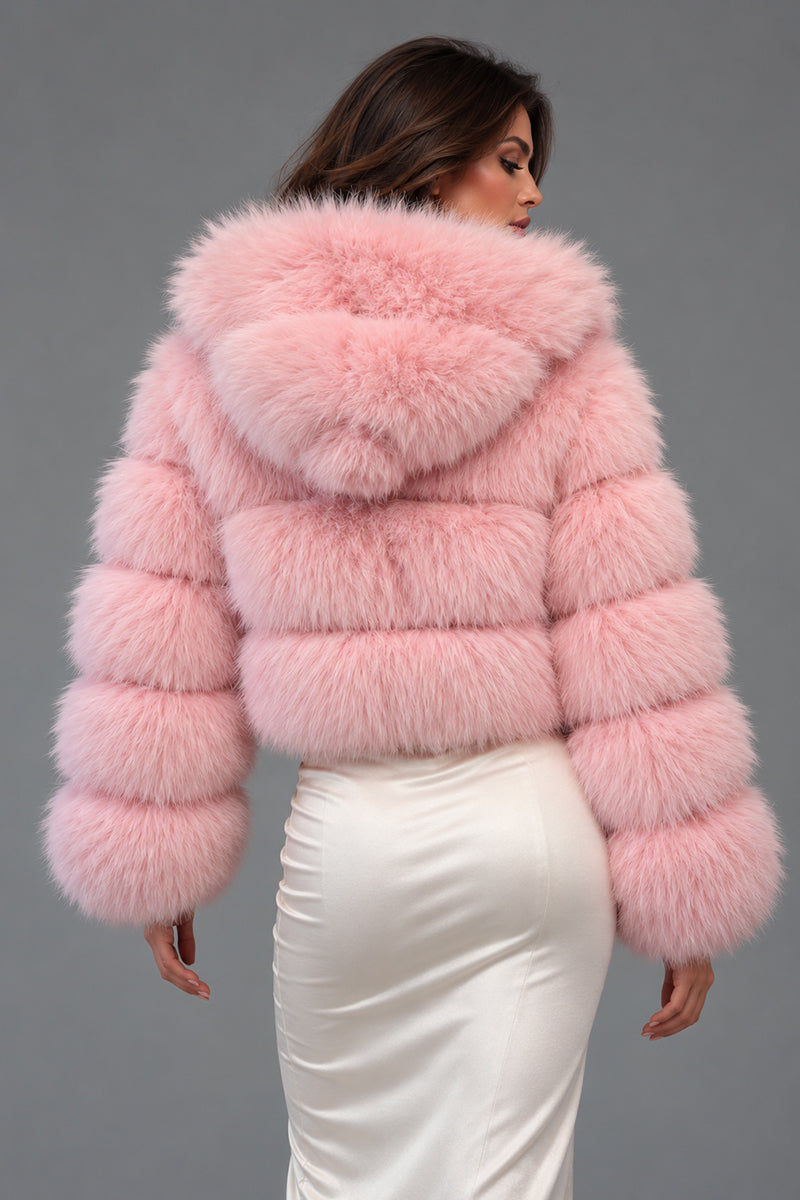 Veste courte en fausse fourrure avec capuche pour femme