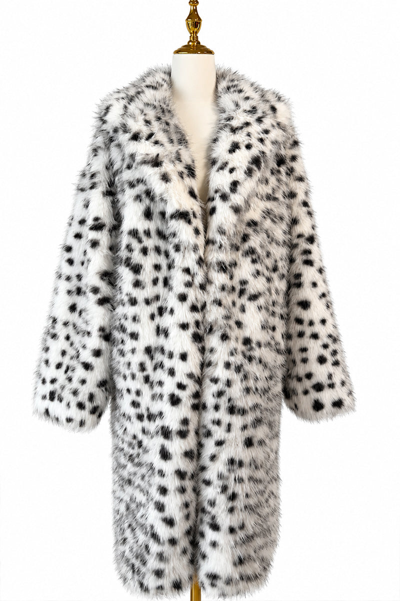 Dalmatian Faux Fur Coat Winter Long Outerwear for Women