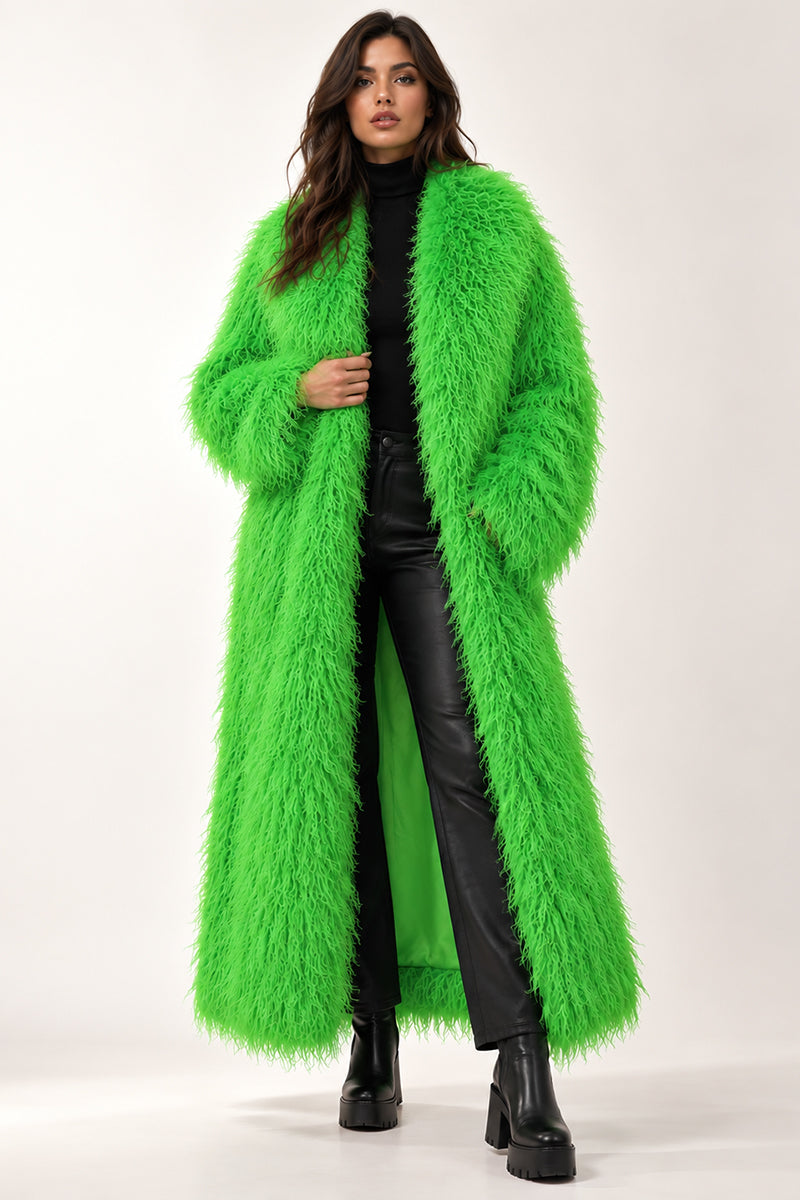 Faux Mongolian Fur Coat Full Length Shaggy OverCoat for Women