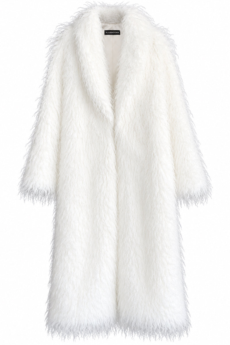 Shaggy Faux Fur Coat Full Length Mongolian Overcoat for Women