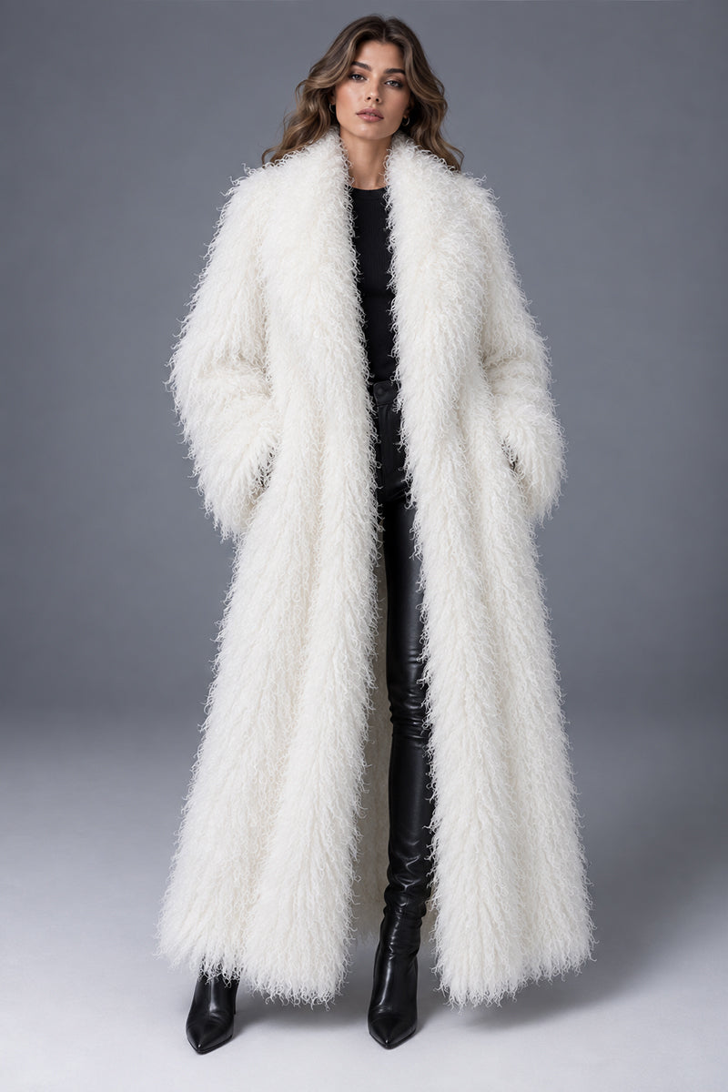 Shaggy Faux Fur Coat Full Length Mongolian Overcoat for Women