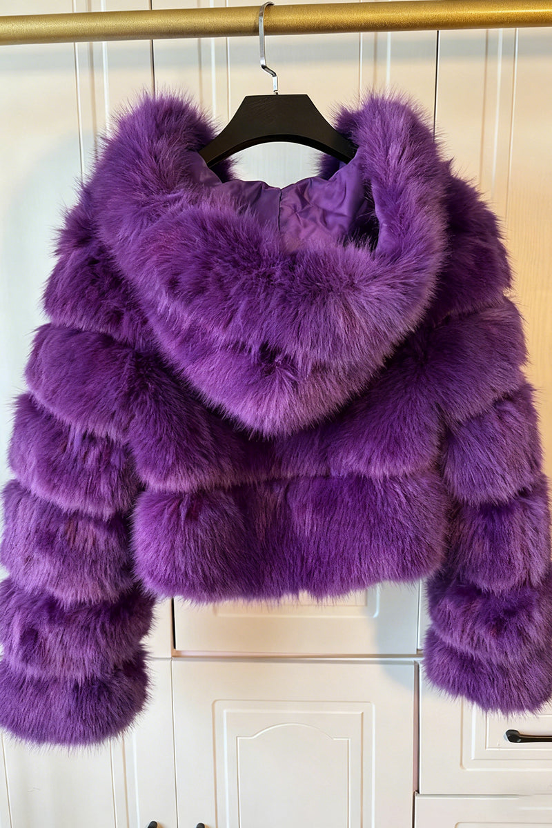 Faux Fur Jacket Winter Fluffy Cropped Coat for Women