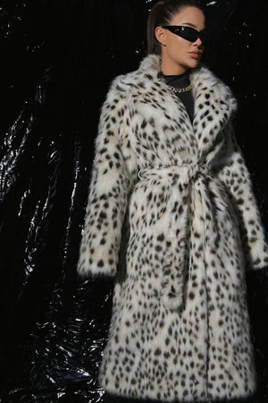 belted dalmatian coat long faux fur leopard outerwear for women Alicefurs