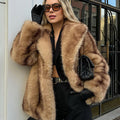 brown faux fur coat lapel collar short fluffy jacket for women Alicefurs
