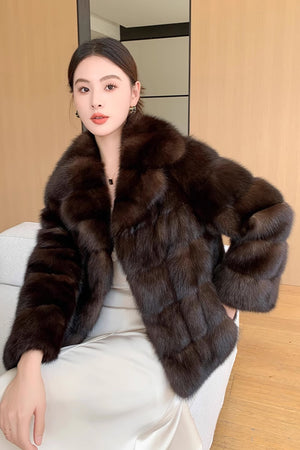 brown faux fur jacket short furry coat for women 2 Alicefurs
