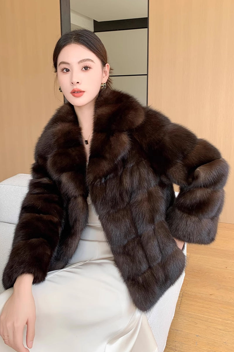 Brown Faux Fur Jacket Short Furry Coat for Women