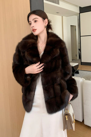 brown faux fur jacket short furry coat for women 3 Alicefurs