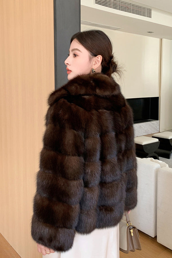 Brown Faux Fur Jacket Short Furry Coat for Women