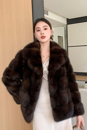 brown faux fur jacket short furry coat for women Alicefurs