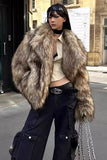 Brown Faux Fur Coat Winter Fluffy Oversized Outerwear for Women