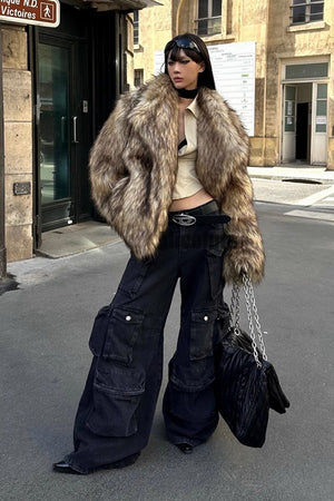 brown faux fur jacket winter fluffy oversized outerwear for women 3 Alicefurs