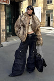 Brown Faux Fur Coat Winter Fluffy Oversized Outerwear for Women