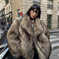 brown faux fur jacket winter fluffy oversized outerwear for women Alicefurs