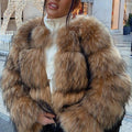 brown faux fur jacket winter puffy short coat for women 12 Alicefurs
