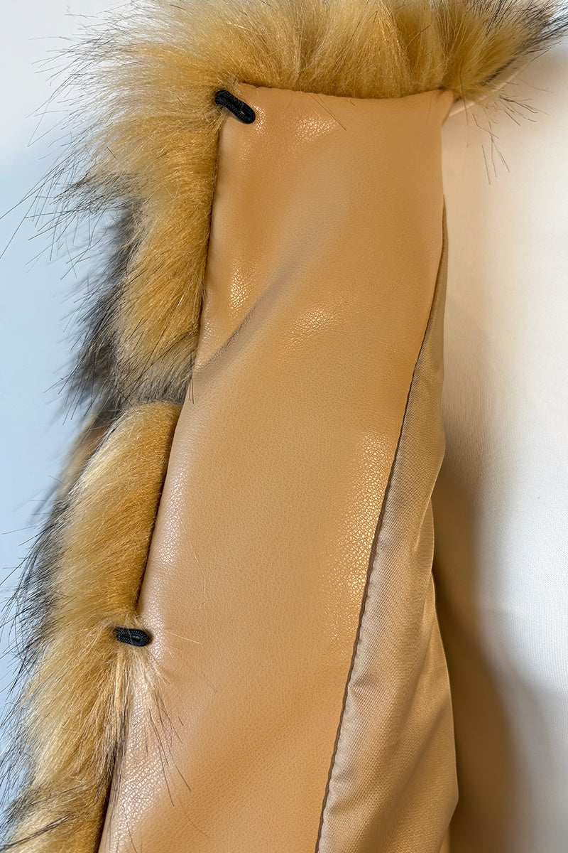 Manteau court bouffant d'hiver en fausse fourrure marron pour femme