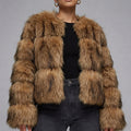 brown faux fur jacket winter puffy short coat for women 22 Alicefurs