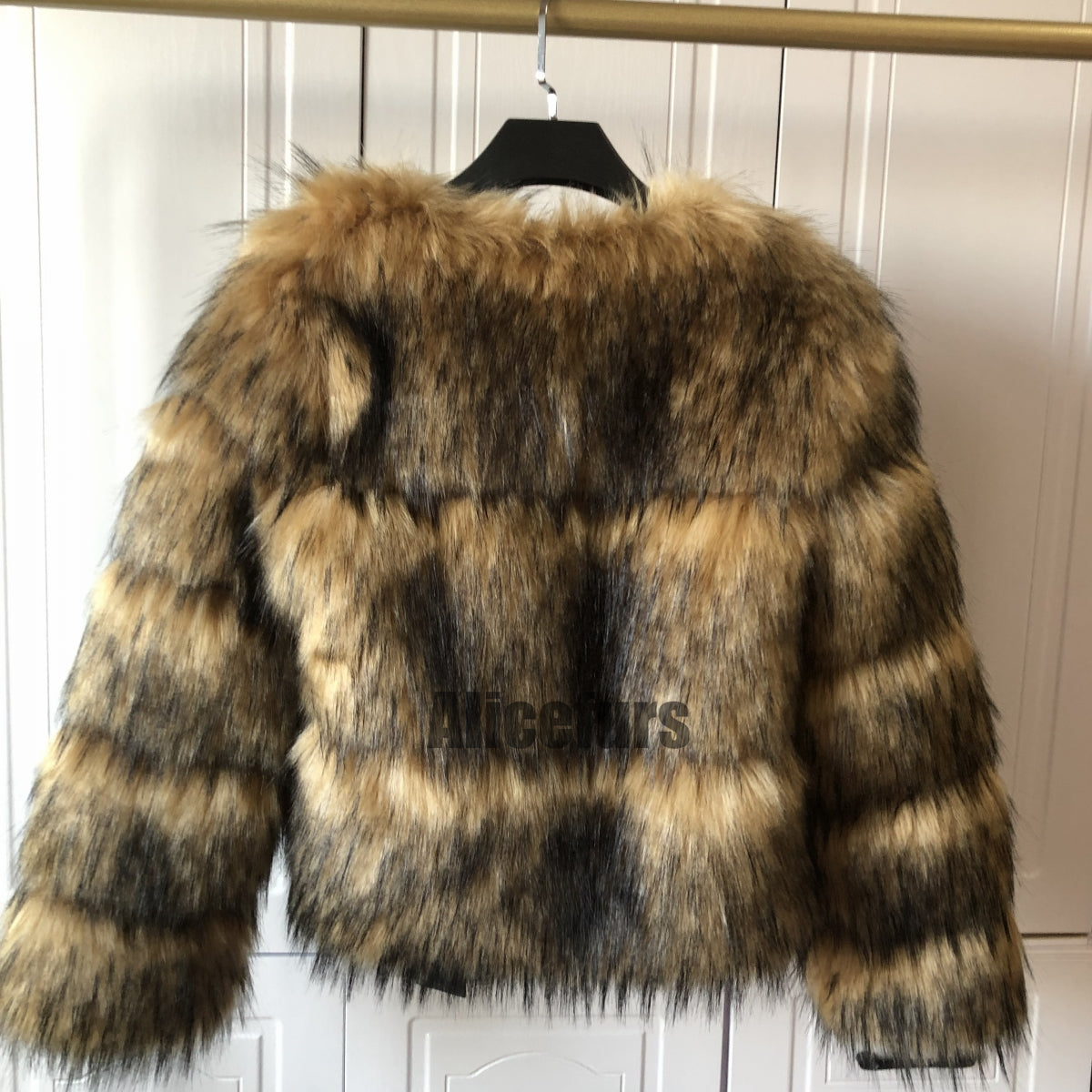 Brown Faux Fur Jacket Winter Puffy Short Coat for Women