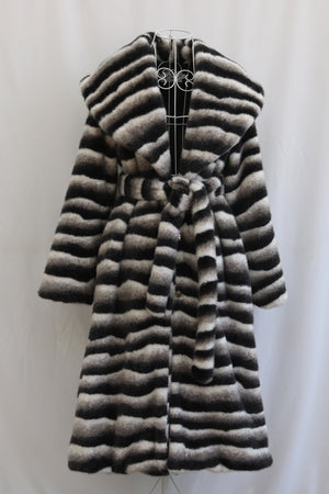 chinchilla faux fur coat belted long overcoat for women 1 Alicefurs