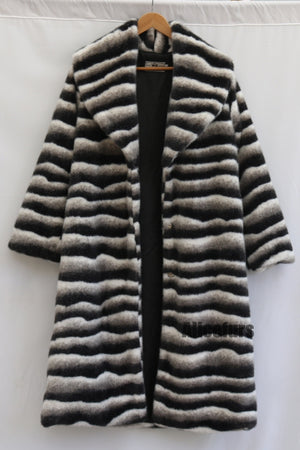 chinchilla faux fur coat belted long overcoat for women 4 Alicefurs