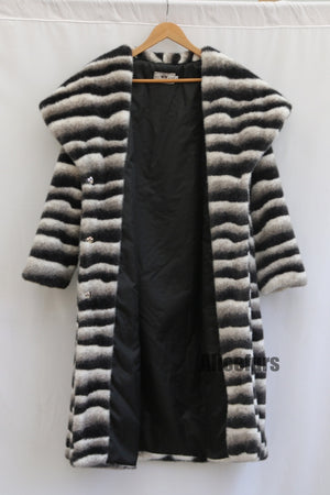 chinchilla faux fur coat belted long overcoat for women 5 Alicefurs