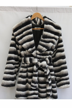 chinchilla faux fur coat belted long overcoat for women 6 Alicefurs