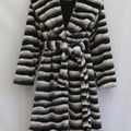 chinchilla faux fur coat belted long overcoat for women Alicefurs