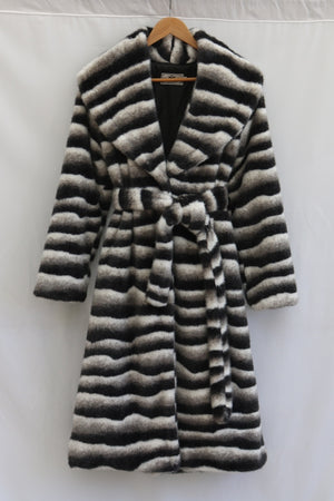 chinchilla faux fur coat belted long overcoat for women Alicefurs